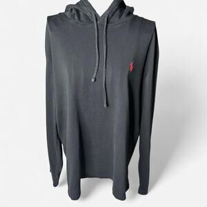 Ralph Lauren Black Lightweight Hoodie Tee Shirt Men's Large Red Pony Logo